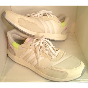 Adidas Off-White Beige Sneakers Women's 11 - Neon Accents